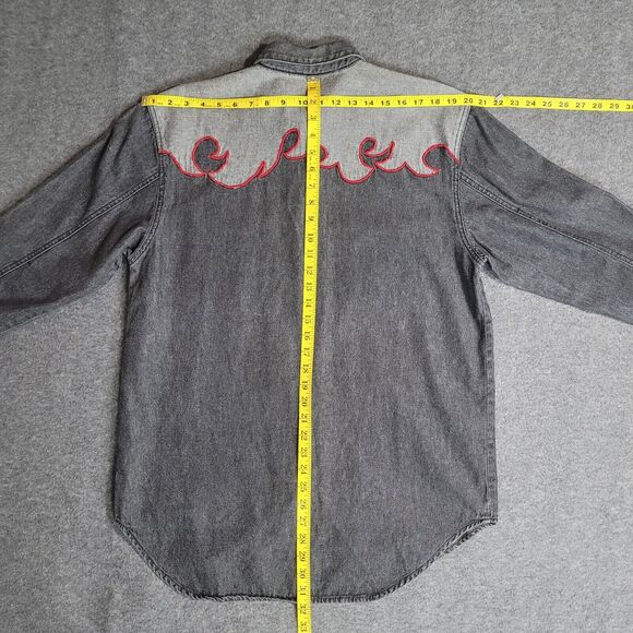 Vintage LA Blues Black Denim w/ Flames Applique Long Sleeve Shirt Size Medium - Picture 6 of 10